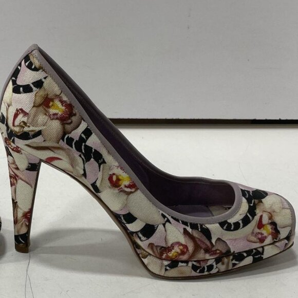 Sergio Rossi Multicolor Floral Print Peep-Toe Heels | Size 38½ (US 7.5) - Picture 8 of 9